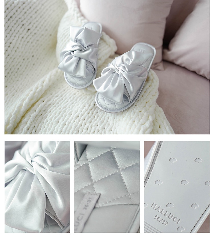 Nowe mody satyny jedwabna kokardka ćwierkanie palec u nogi domowe kapcie kobiety sandały Korea poślizg na buty damskie kapcie robić sypialni klapki TX32003