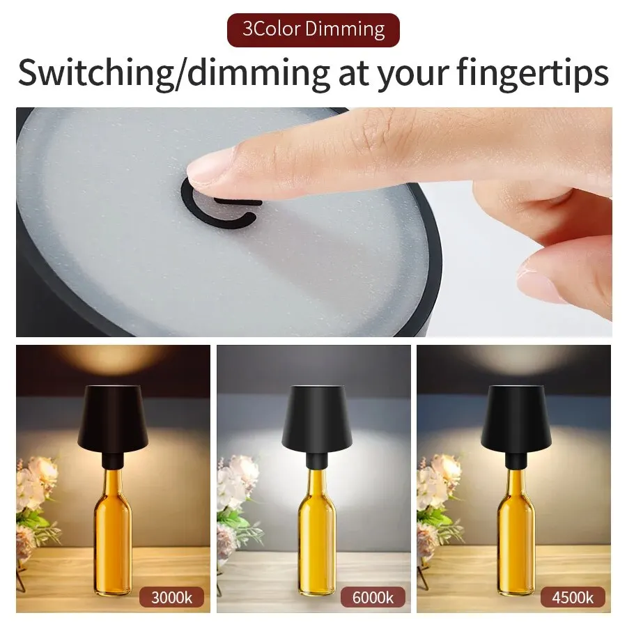 Led Wijnfles Lamp Hoofd Tafellamp Verwijderbare Usb Opladen Cafe Sfeer Nachtlampje Dimbaar Voor Clubs Bar Decoratie Licht