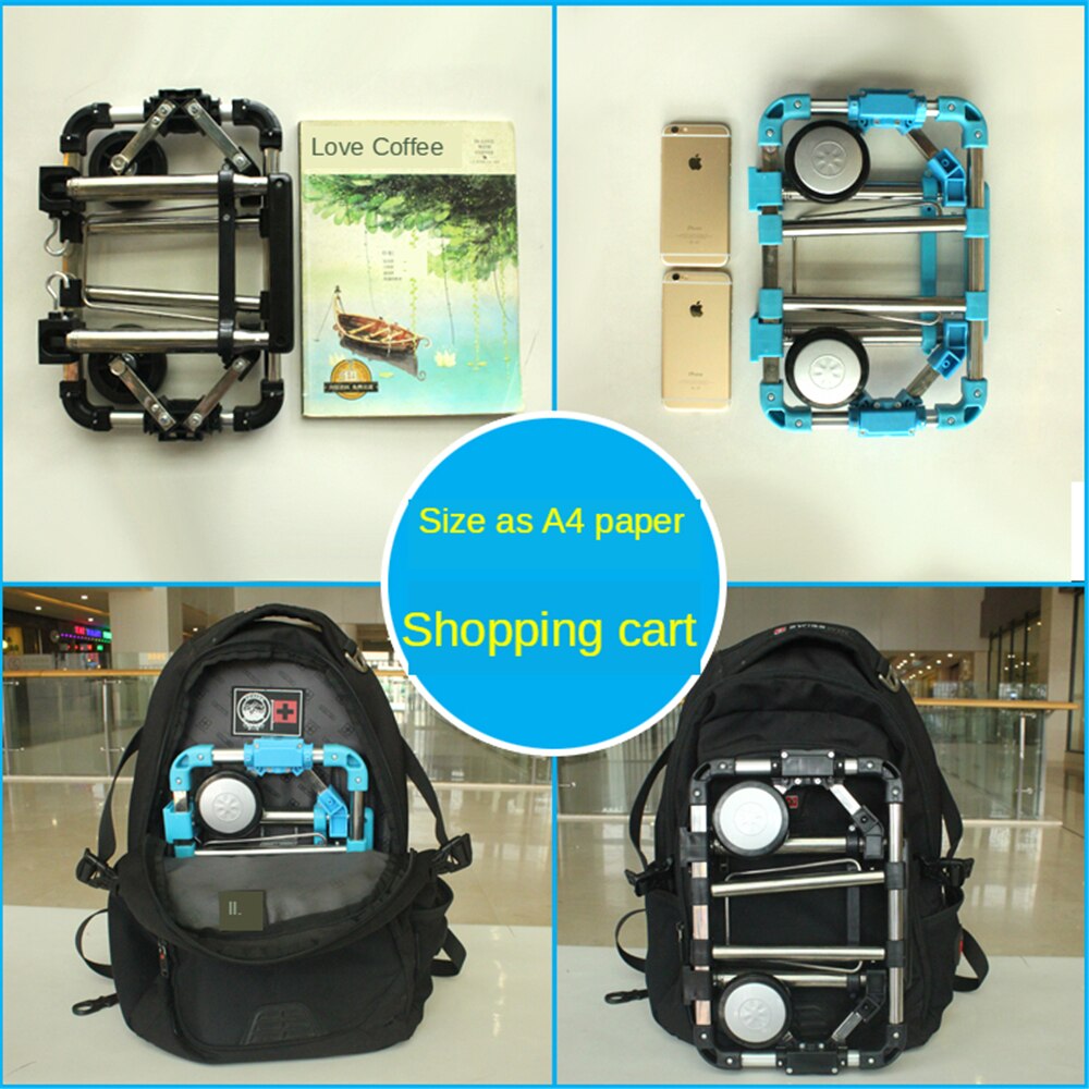 B-LIFE Folding Hand Truck and Dolly Cart Stainless Steel Portable Folding Hand Cart with Telescoping Handle and Rubber Wheels