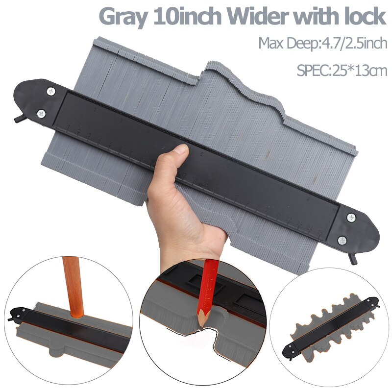 5/10 inch Multi-functional Contour Profile Gauge Laminated Tiles Tiles Edge Shaping Wood Measure Ruler Contour Gauge Duplicator: W25cm Gray