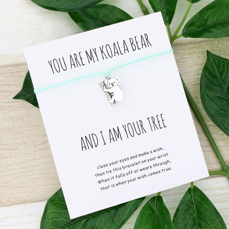 Glück Koala Wünschen Armband Nette Koala Charme Wünschen Karte Freundschaft Armbänder Koala Schmuck für Frauen Männer Beste Freund: Green
