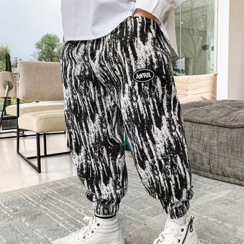 Brand New 110-160CM pantaloni per ragazzi primavera estate Tie-dye Print Leisure pantaloni per bambini vita elastica per adolescenti: gray / 140