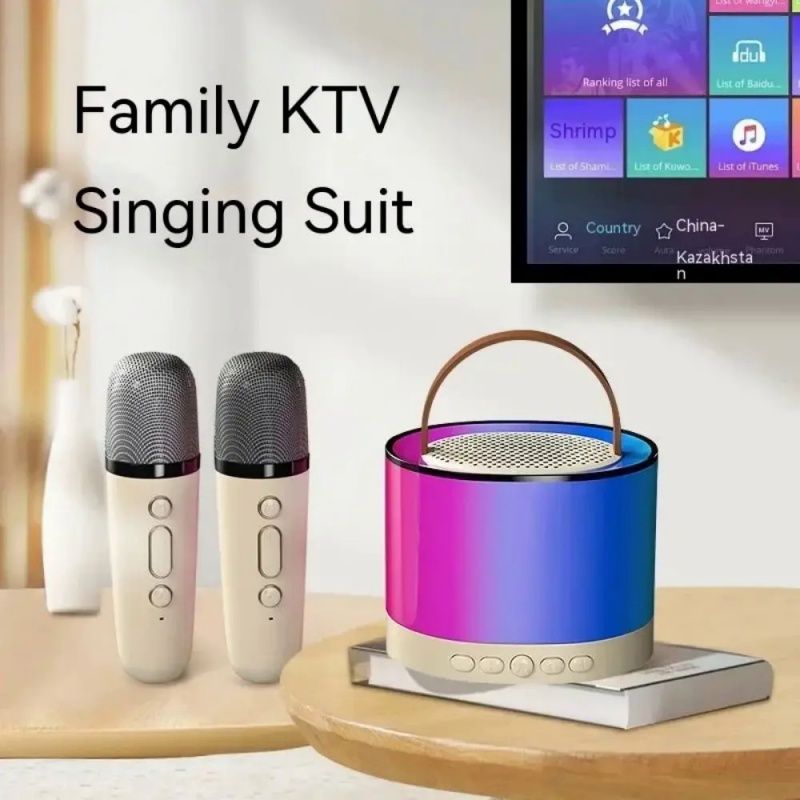 Drahtlose Bluetooth K52 Lautsprecher Multifunktions-Karaoke-Maschine mit 1-2 Mikrofon RGB tragbare Musik-Player für Kinder zu Hause
