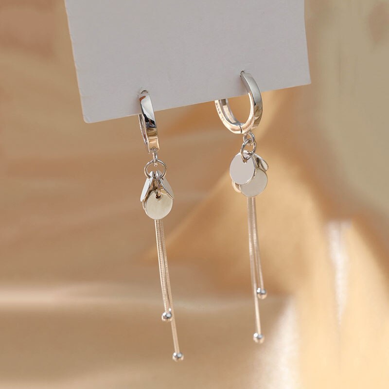 Pendientes de aro de Plata de Ley 925 para mujer, aretes largos de borla, joyería de , , S-E1342