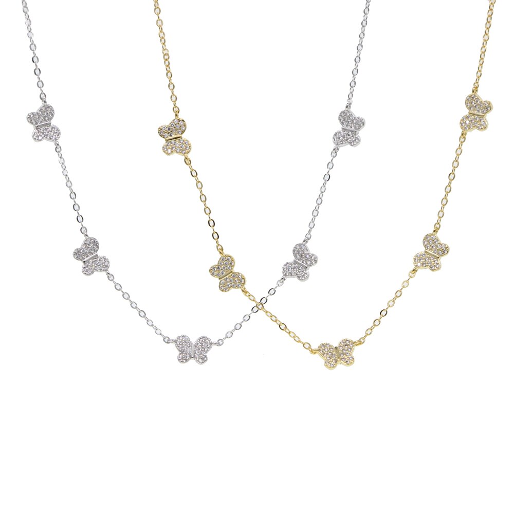 cz butterfly charm necklace for women cute beautiful animal minimal delicate white cz 35+10cm choker necklaces