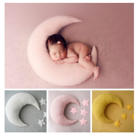 1 Set Pasgeboren Baby Fotografie Props Maan Vormige Kussens Met 4 Sterren Full-Maan Baby Fotoshoot Accessoires