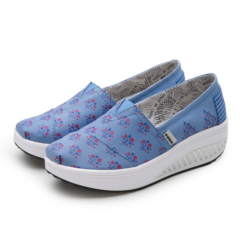 Women Girls Canvas Platform Shoes Slip On Height Increasing Swing Shoes Comfortable Toning Walking Shoes: Light Blue / 4.5