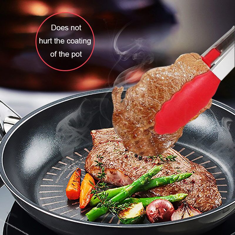 Silicone Voedsel Tong Rvs Keuken Tang Siliconen Antislip Koken Clip Clamp Bbq Salade Gereedschap Keuken Accessoires