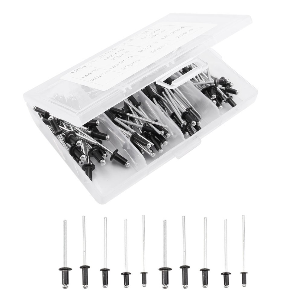 120 stuks/set  m2.4 m3.0 m3.2 zwarte aluminium blindklinknagels nageldecoratie klinknagels bevestigingsmiddelen voor meubels assortimentsset