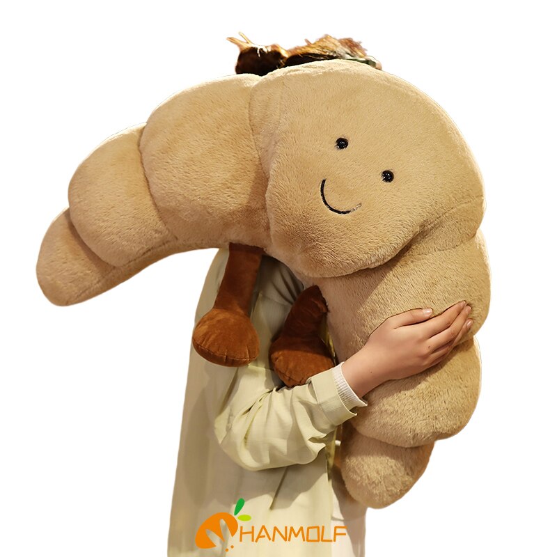 18~70cm Smiling Stuffed Croissant Bread Pillow Soft Food Seat Cushion Home Sofa Chair Decoration Children