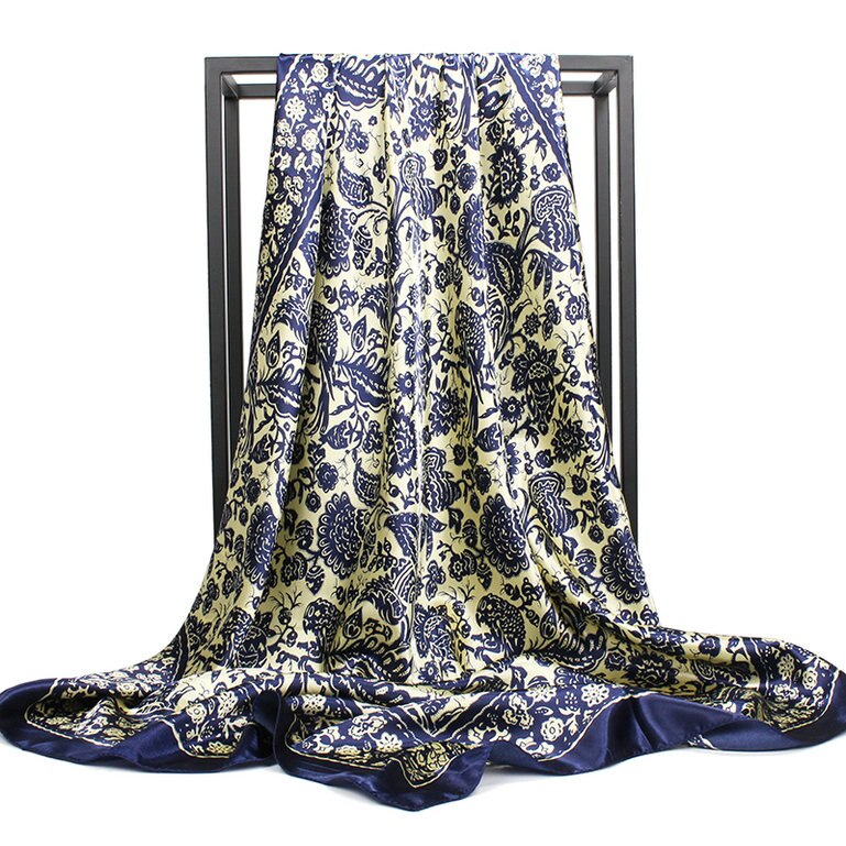 Hijab sjaal vierkant bloemenprint groot luxe merk wikkelsjaal hoofd foulard soie dames sjaals dames accessoires 90 x 90: C6