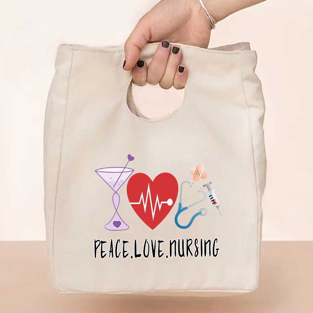 Płótno termiczna torba na lunch 2022 kobiet torba na pikniki biuro podróży dzieci nadruk z pielęgniarką organizator eco shopper torby do przechowywania torebki: Nurse003
