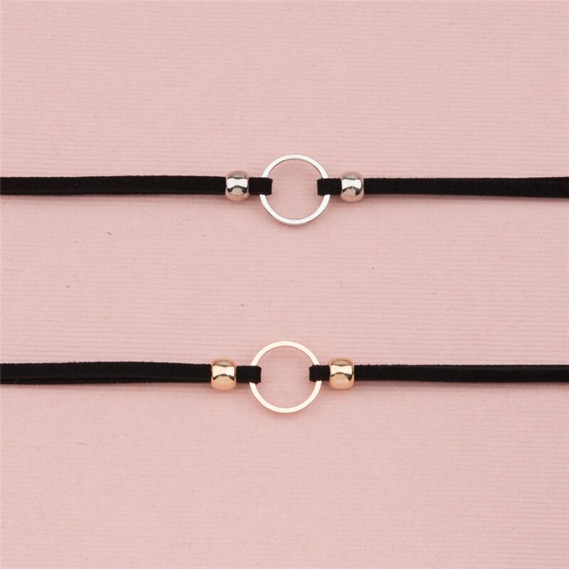 Mode Choker Ketting Fluwelen Satijn Koperen Geometrische Cirkel Zwart Voor Vrouwen Meisje Beste Sieraden 32cm (12 5/8 ") lange, 1 PC
