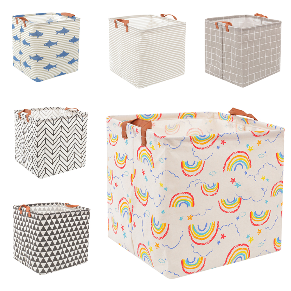 Large Capacity Square Folding Storage Basket Toys Clothes Organizer Waterproof Leather Handles Laundry Hampe Home Storage Bag