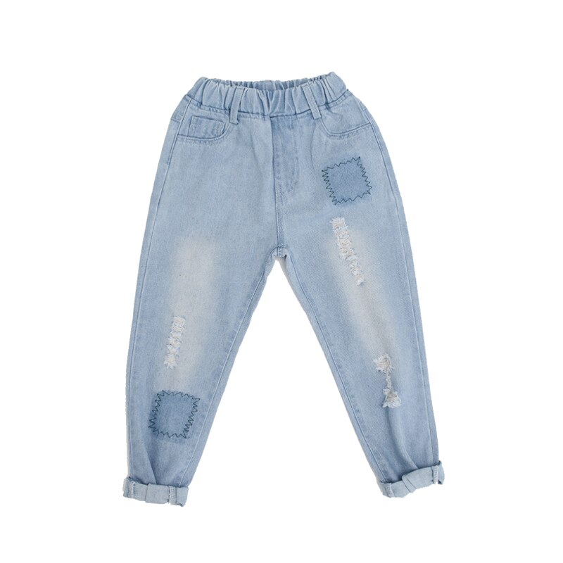 jeans girl Korean style loose summer children's wear CUHK summer ripped jeans 4-14 years old: 4T