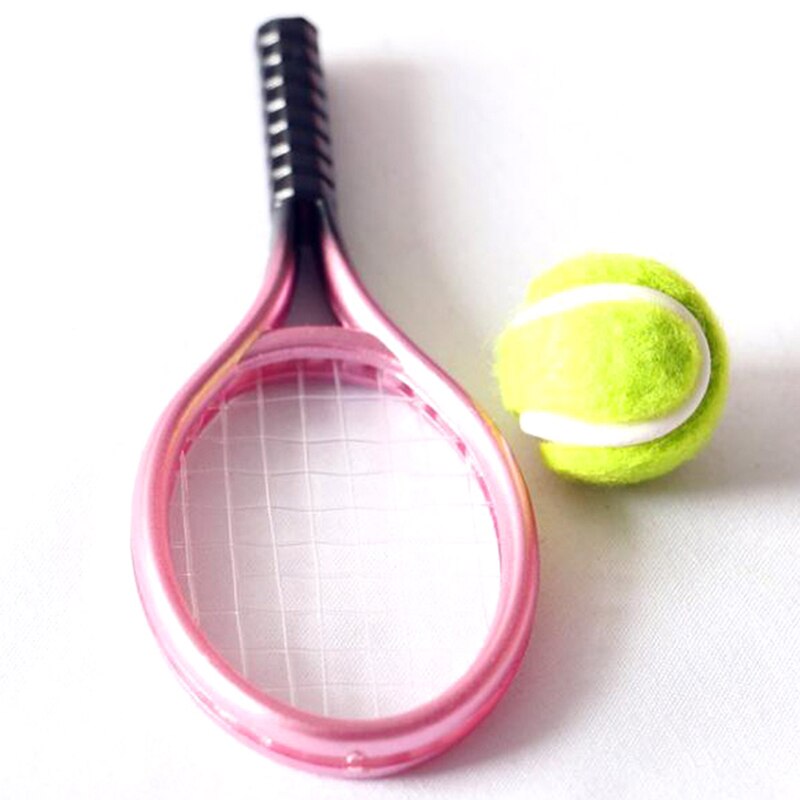 2Pcs 1:6 /1:12 Miniatuur Kinderen Tuin Mini Tennisracket & Ball Poppenhuis Poppenhuis Accessoire