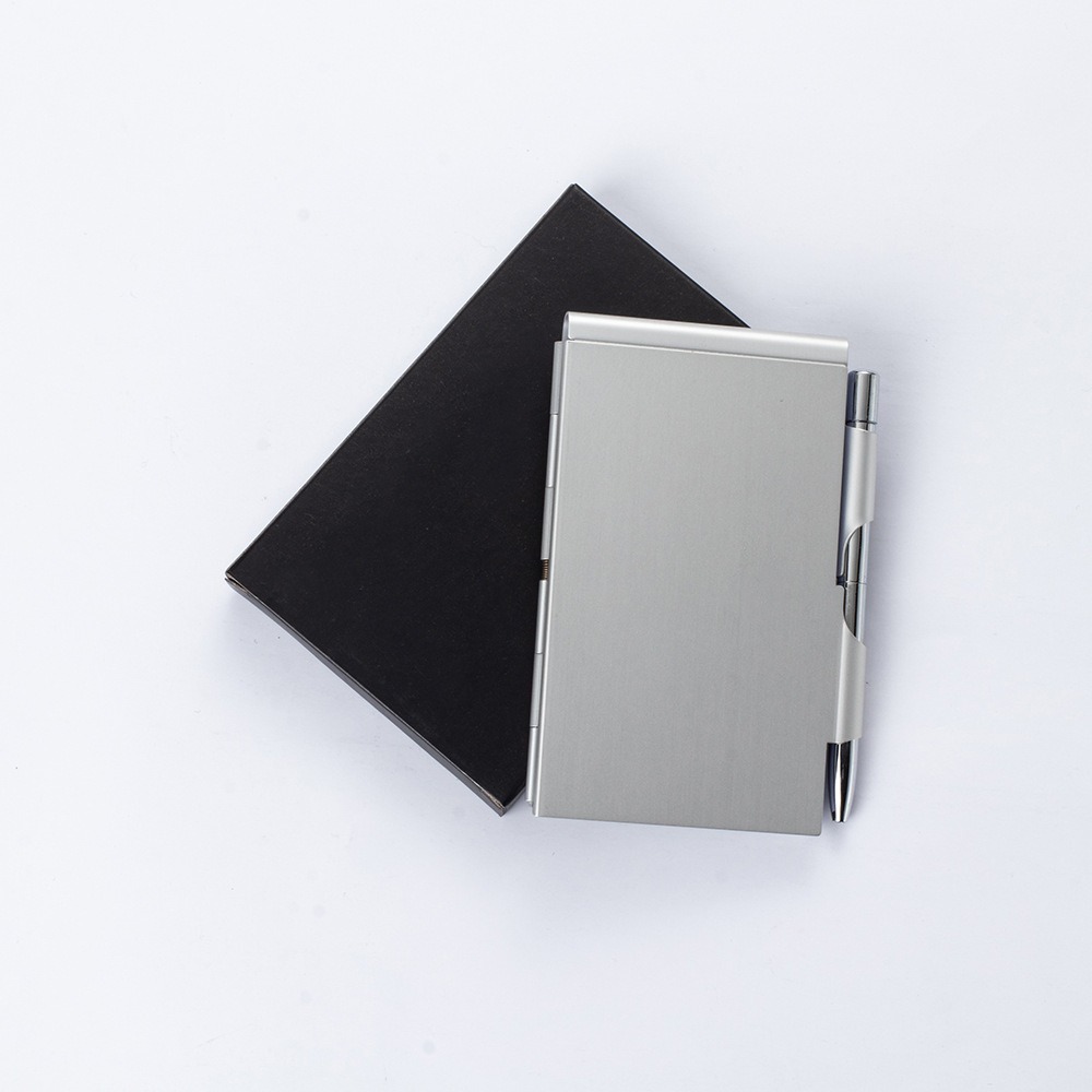 Pocket Notebook with Pen and Refillable Paper Portable Metal Mini Notepad Travel Notepad with Pen Holder for Office Home