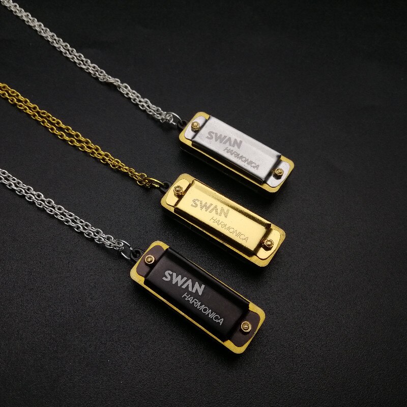 Mini armónica Swan de 10 piezas, 4 agujeros, 8 tonos, cadena de Metal, órgano bucal, estilo: Radom color