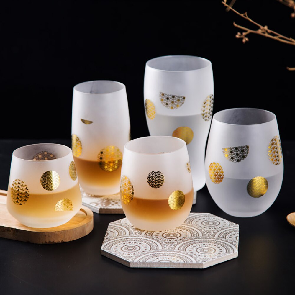 Japanse Stijl Sakura Frosted Glas Eco-Vriend Wijn Sap Bier Cup Featured Gouden Textuur Koffiekopje Creatieve Cadeau Voor vrienden