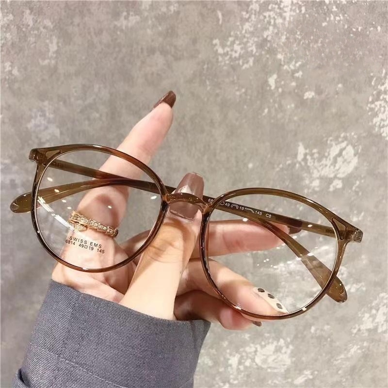 Damglasögon med runda, klara linser, närsynthet, transparenta bågar, glasögon med närsyn, unisex, anti-blåstrålning, dioptrier, närsynthet: Kaffe / +50