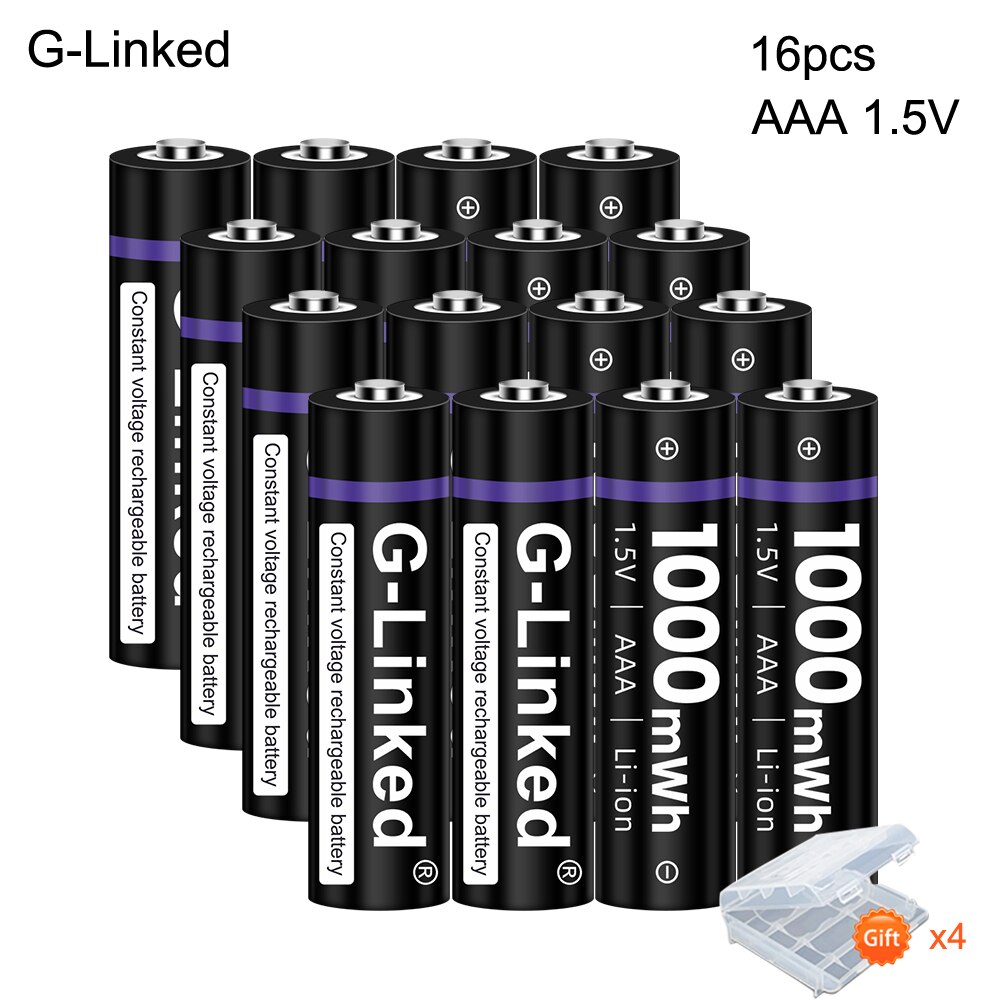 G-Linked 1.5V Aaa Li Ion Batterij 3A 1.5V 1000mWh Lithium Li-Ion Oplaadbare Batterij Bateria Batterijen Voor thermometer: 16pcs aaa 1.5v