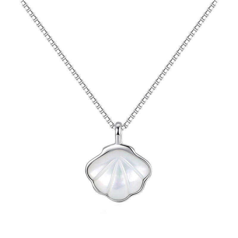 ANENJERY Shell Pendant Necklace Statement for Women Clavicle Chain Necklace Office Jewelry S-N684: Silver Color