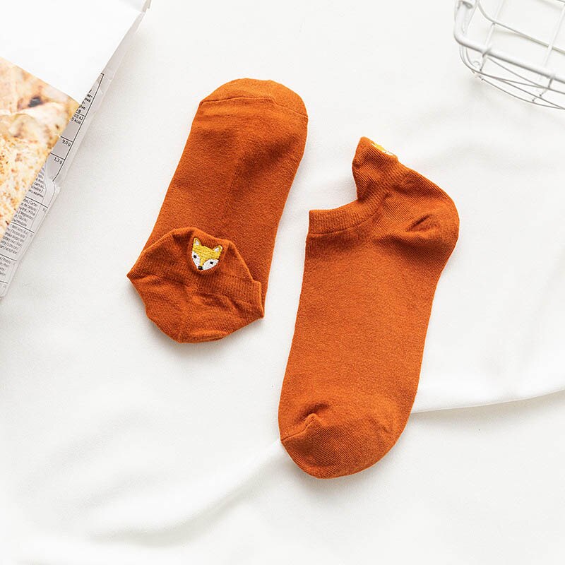Kawaii Bestickt Katze fuchs Frauen Socken Glücklich Knöchel Lustige Socken Frauen Baumwolle Sommer 1 Paar Süssigkeit Farbe: 7