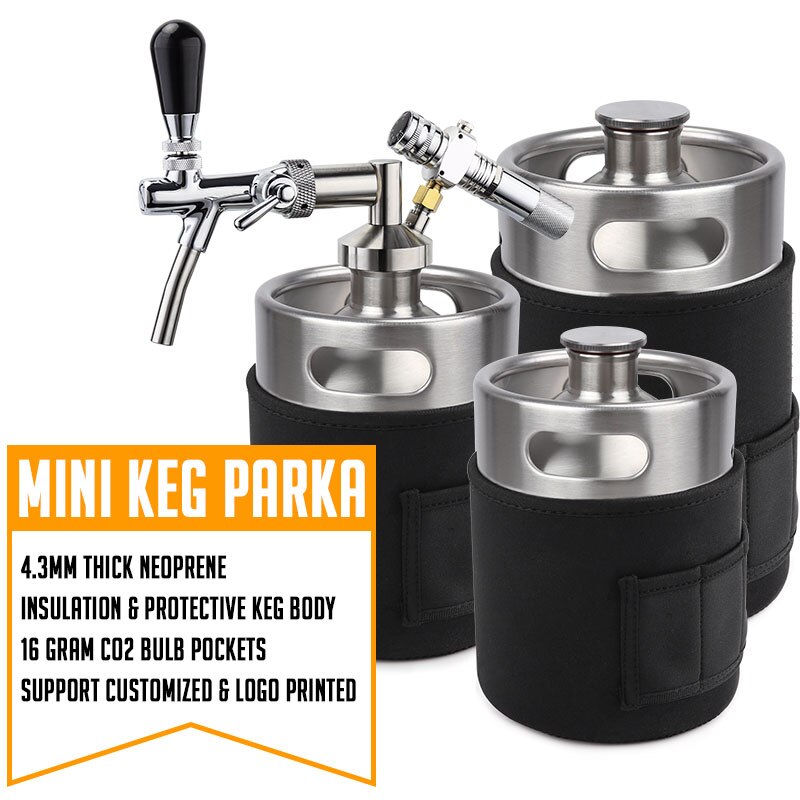 keg cooler jacket Insulation Keg Jacket Keep Your Beer Cold Mini Grower Neoprene Parka 2L/5L with Space Pocket for Co2 Cartridge