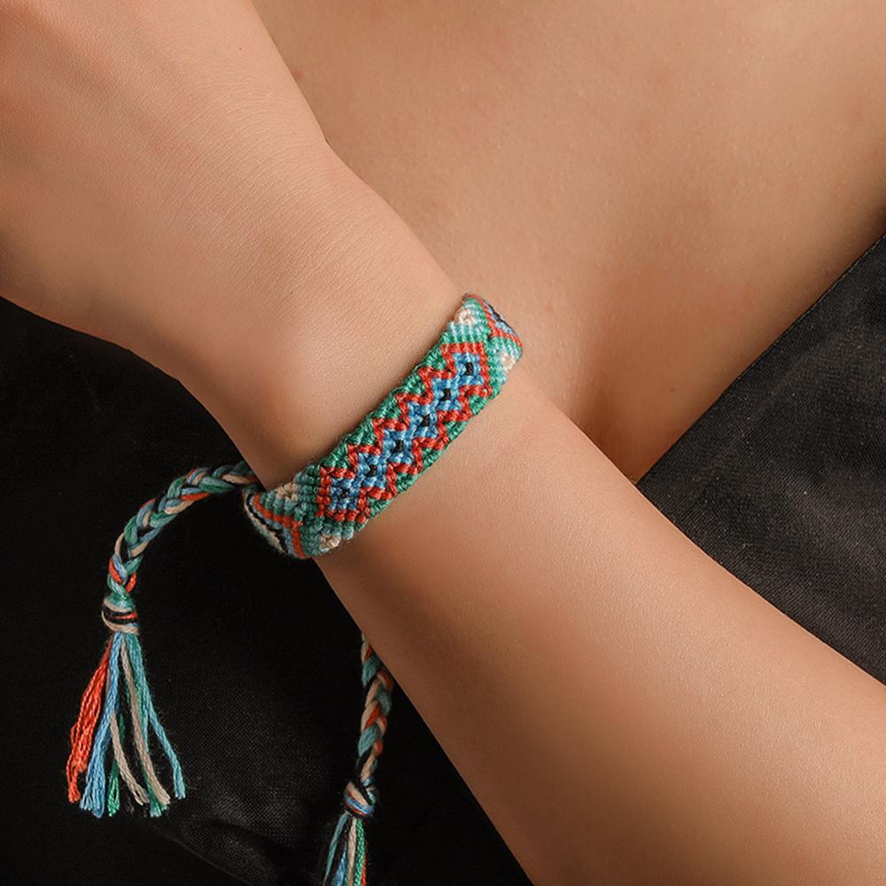 Boho pulseira de tecido artesanal arco-íris sorte amizade pulseiras pulseiras para mulheres boho franja corda trançado jóias presente