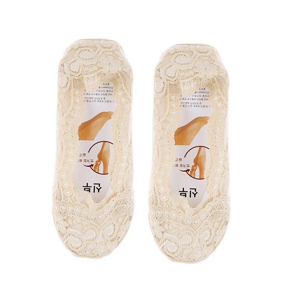 1 Pair Chic Woman Lady Girls Anti-shedding Cotton Lace Antiskid Invisible Liner No Show Peds Low Cut Socks: skin