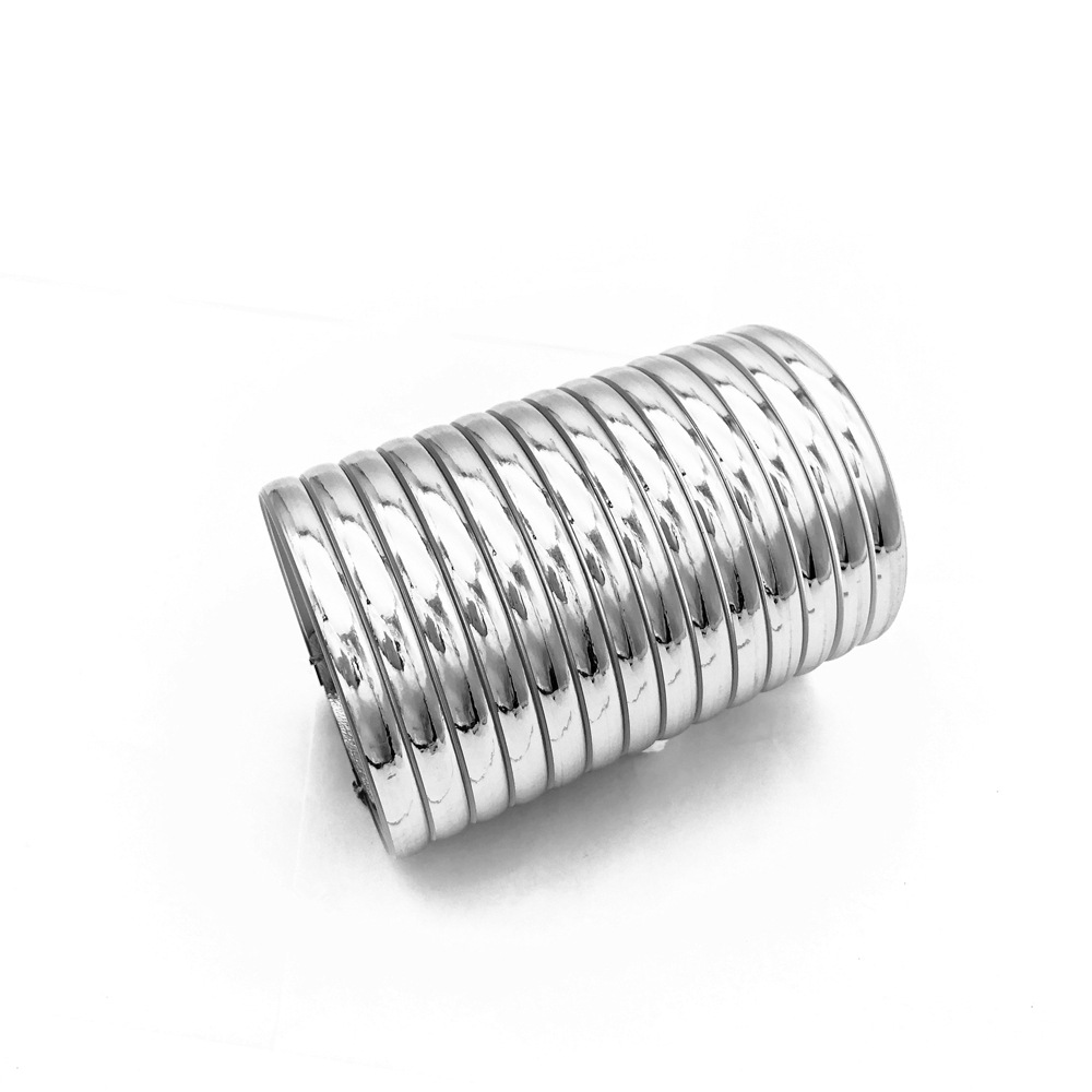 LZHLQ African Punk Style Stripe Bangle Women Metal Plated Wide Bangle Maxi Jewelry Bracelet: Silver smooth