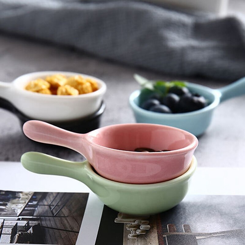 1 Pcs Mini Handle Ceramic Small Dishware Cute Soy Sauce Vinegar Snack Dish Tableware For Home Kitchen Supplies
