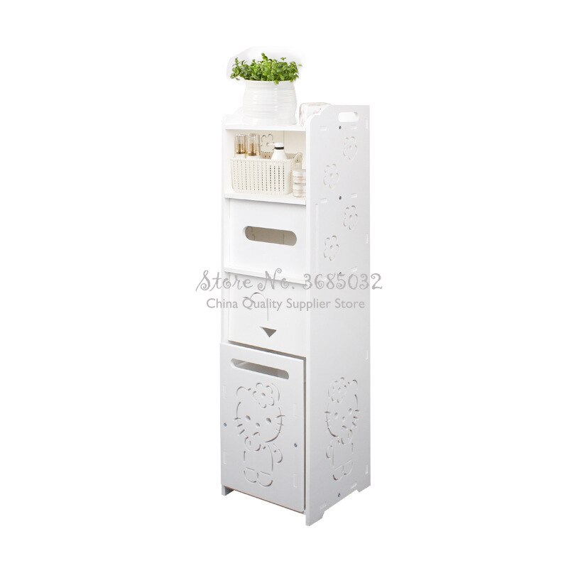 80cm Toilet Side Cabinet DIY Floor Bathroom Vanity Side Storage Cabinet Towel Box Toilet Storage Shelf Bathroom Furniture