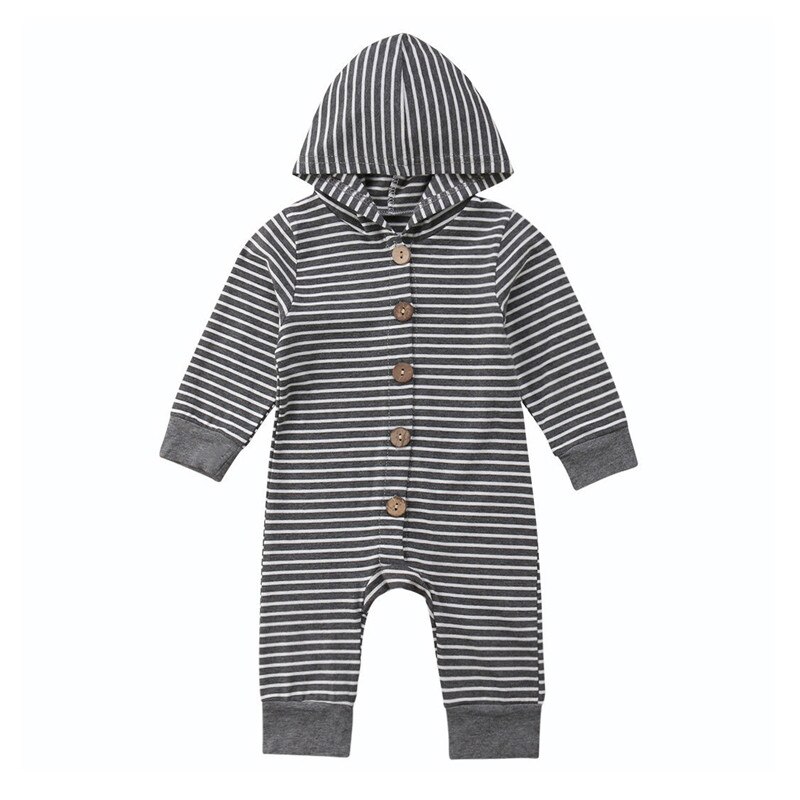 Pasgeboren Baby Hooded Casual Gestreepte Jongen Romper Katoen Met Lange Mouwen Baby Jumpsuit Kleding Kinderkleding