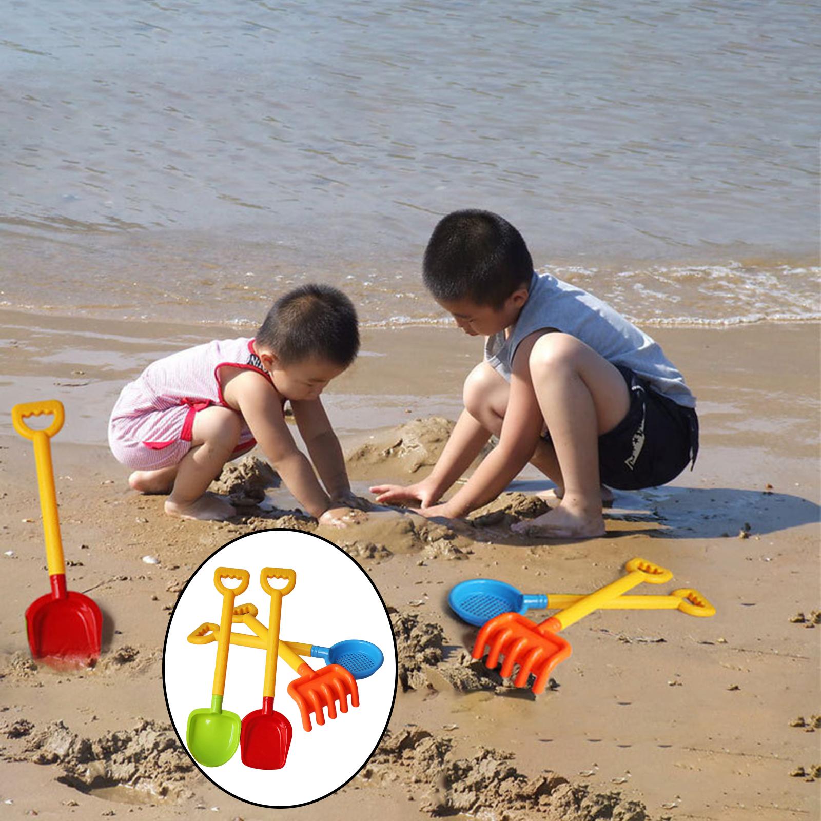 Kids Long Handle Sand Plastic Shovels for Sand &amp; Beach Complete Set Bundle - 4 Pack