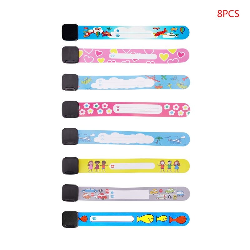 Pulsera con información anti-perdida para niños, 8 Uds., pulsera de identificación de seguridad para exteriores reutilizable, para eventos, festivales y fiestas