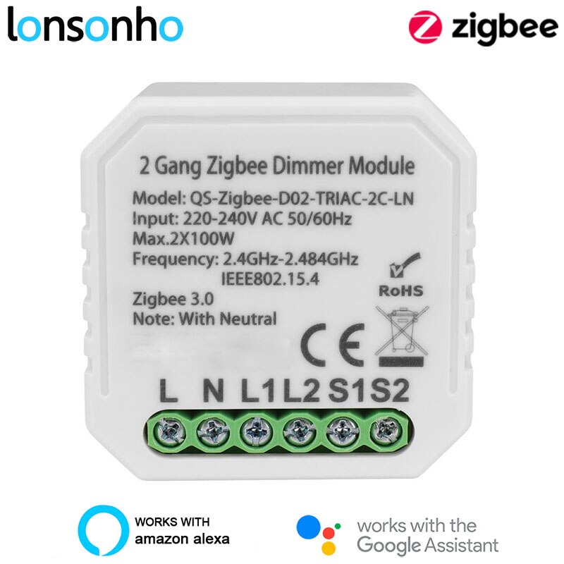Lonsonho Tuya Zigbee Smart Dimmer Module Met Neutrale 1 2 Gang Smart Leven Zigbee2MQTT Zha Alexa Google Home Compatibel