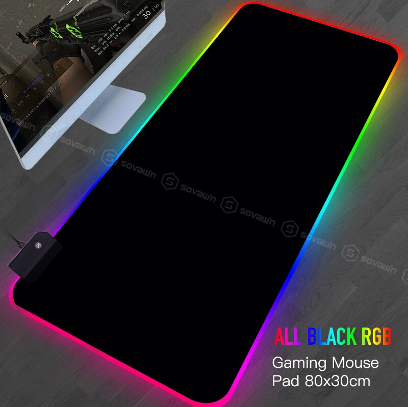 Sovawin Rgb Gaming Muismat 80X30Cm Alle Zwart Led Licht Computer Mousepad Xl Gamer Bureau Mat Pad antislip Voor Pc Toetsenbord Laptop: Default Title