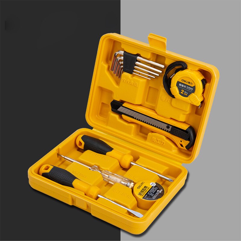 deli 11Pcs Hand Tool Set Car Auto Repair Automotive Mechanics Tool Home Garage Wrench Utility Knife Insulating Tape Screwdriver