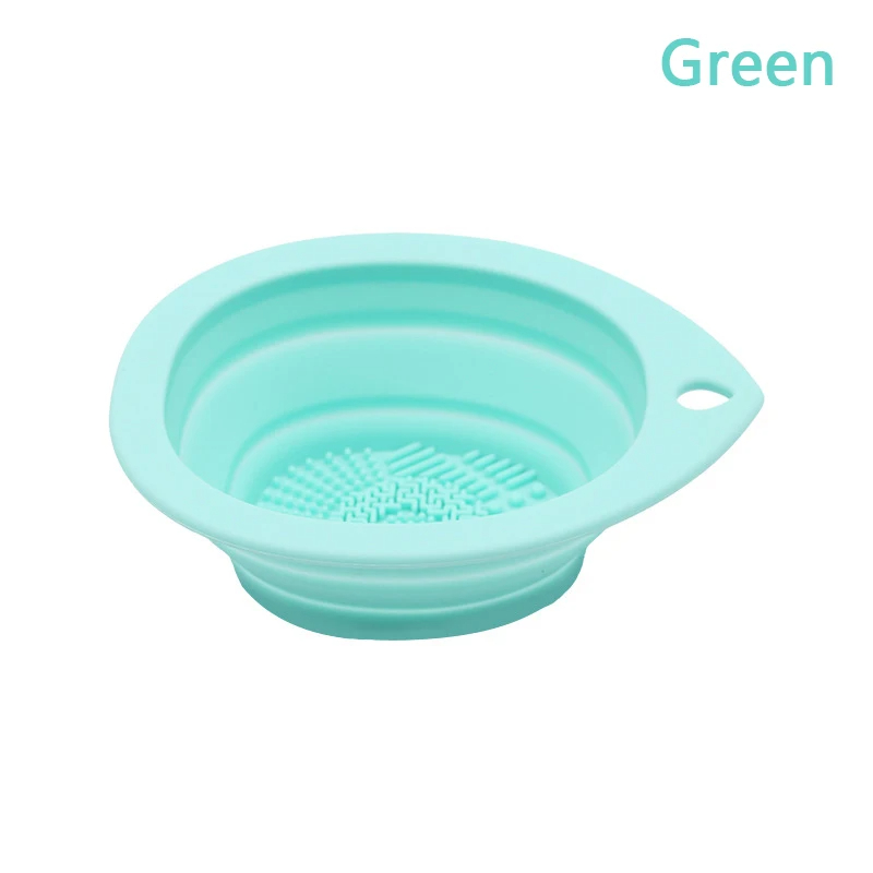 Limpiador de brochas de maquillaje de silicona, cuenco de limpieza de esponjas de polvo plegable, cepillos para sombra de ojos, estera suave de lavado, herramientas de belleza, caja de fregado: Azul