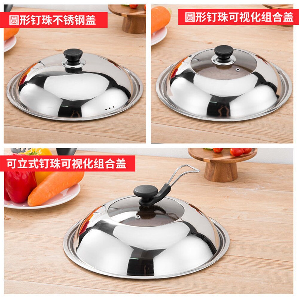 34cm Pan Lids Frying Pan with Lid Stainless Steel Pot Lid Pan Cover Thicken Visible Wok Lid Glass Lid Wok Lid Frying Pan Covers