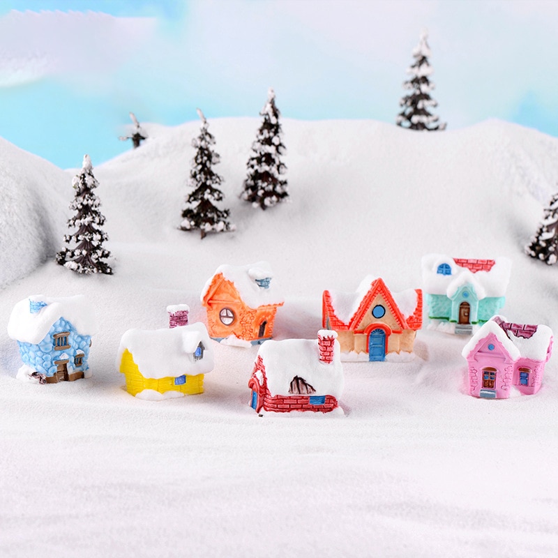 Kerst Sneeuw Huis Ornamenten Fee Tuin Miniaturen Resin Craft Terrarium Micro Landschap Beeldjes Kerst Home Decor