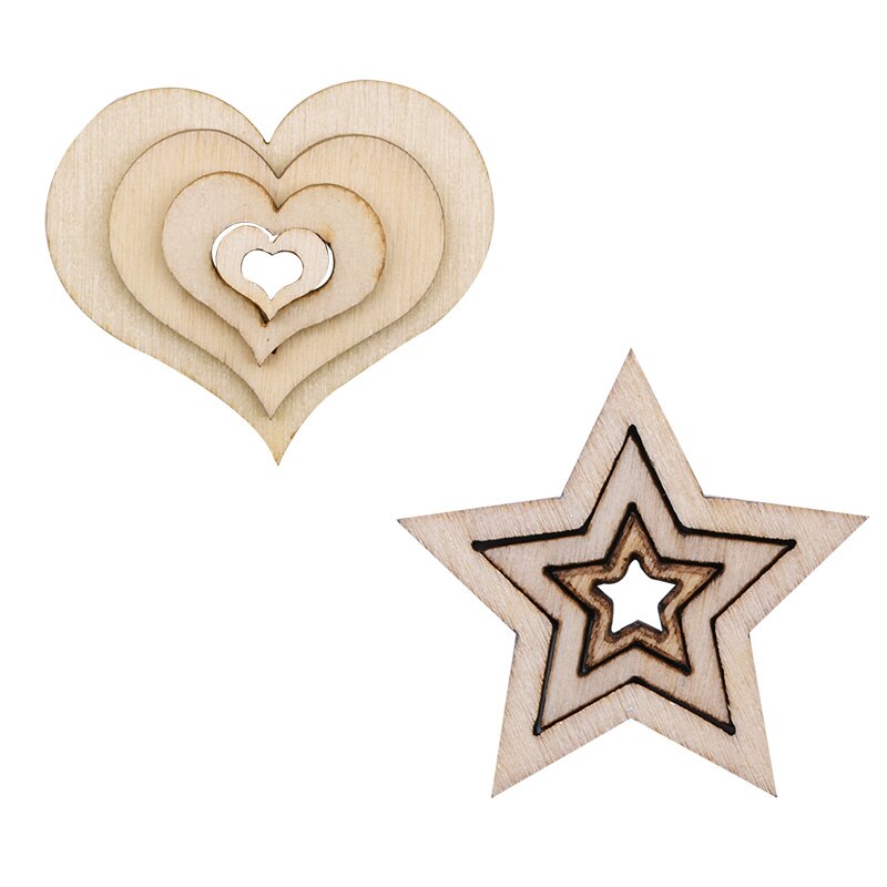 Lot de 1/2/3cm 100 en forme d'étoile en bois, cœur, vintage, chic, pour scrapbooking, décoration de table de mariage, saint-valentin