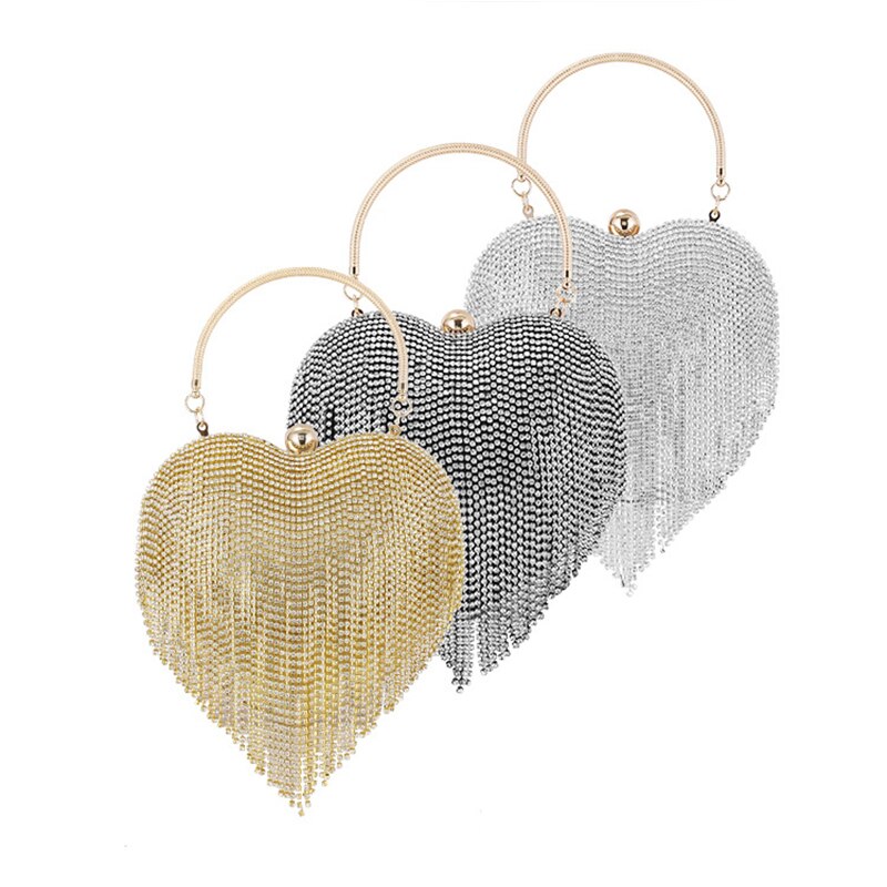 Sacos de embreagem da noite dos diamantes da tira para a mulher 2020 diamante dourado borlas bolsa de embreagem senhoras artesanal coração saco de casamento brilhante