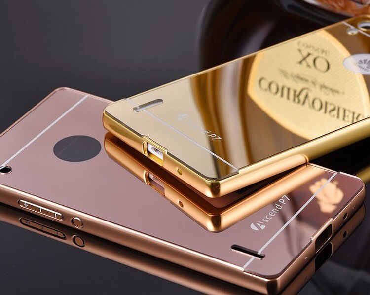 Funda de teléfono para Huawei P7 de lujo con revestimiento eléctrico de aluminio marco de Metal espejo acrílico funda trasera para Huawei Ascend P7