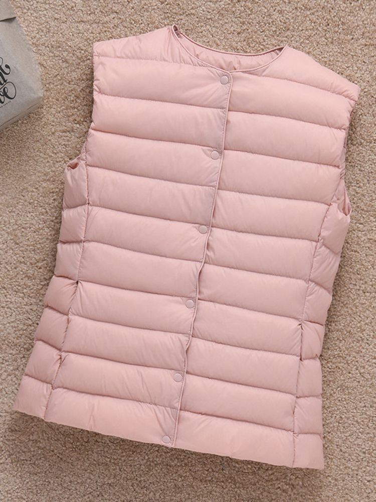 0-10℃ Women Puffer Vest Coat Autumn Winter Duck Down Thin Jackets Ultra Light Collar Reversible Sleeveless Waistcoat: XL / Pink