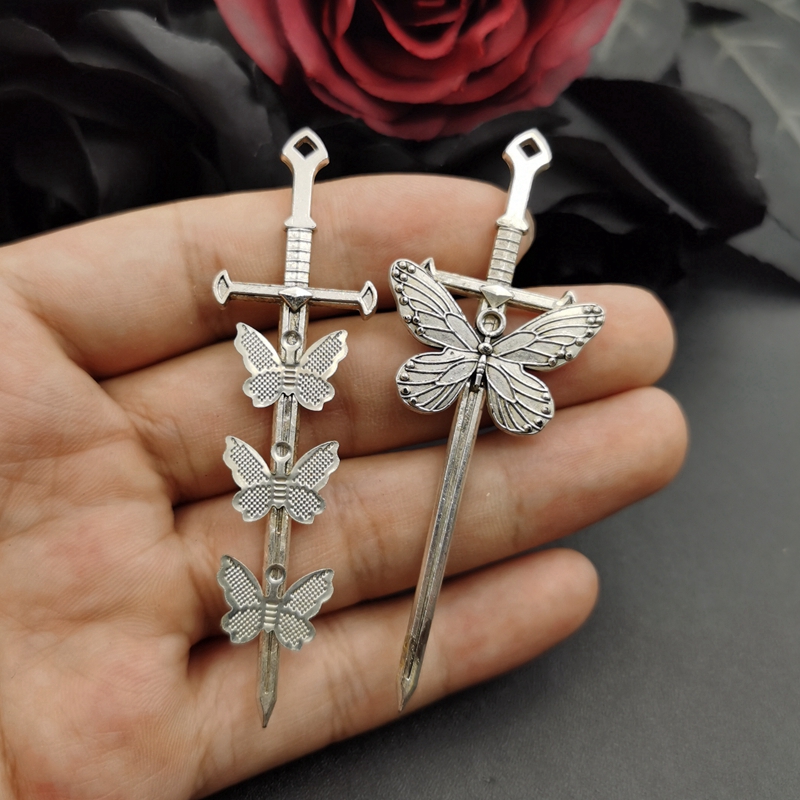 5 uds 78*28mm aleación nueva encanto mariposa espada encantos colgante encantos para fabricación de joyería DIY hallazgos de joyería