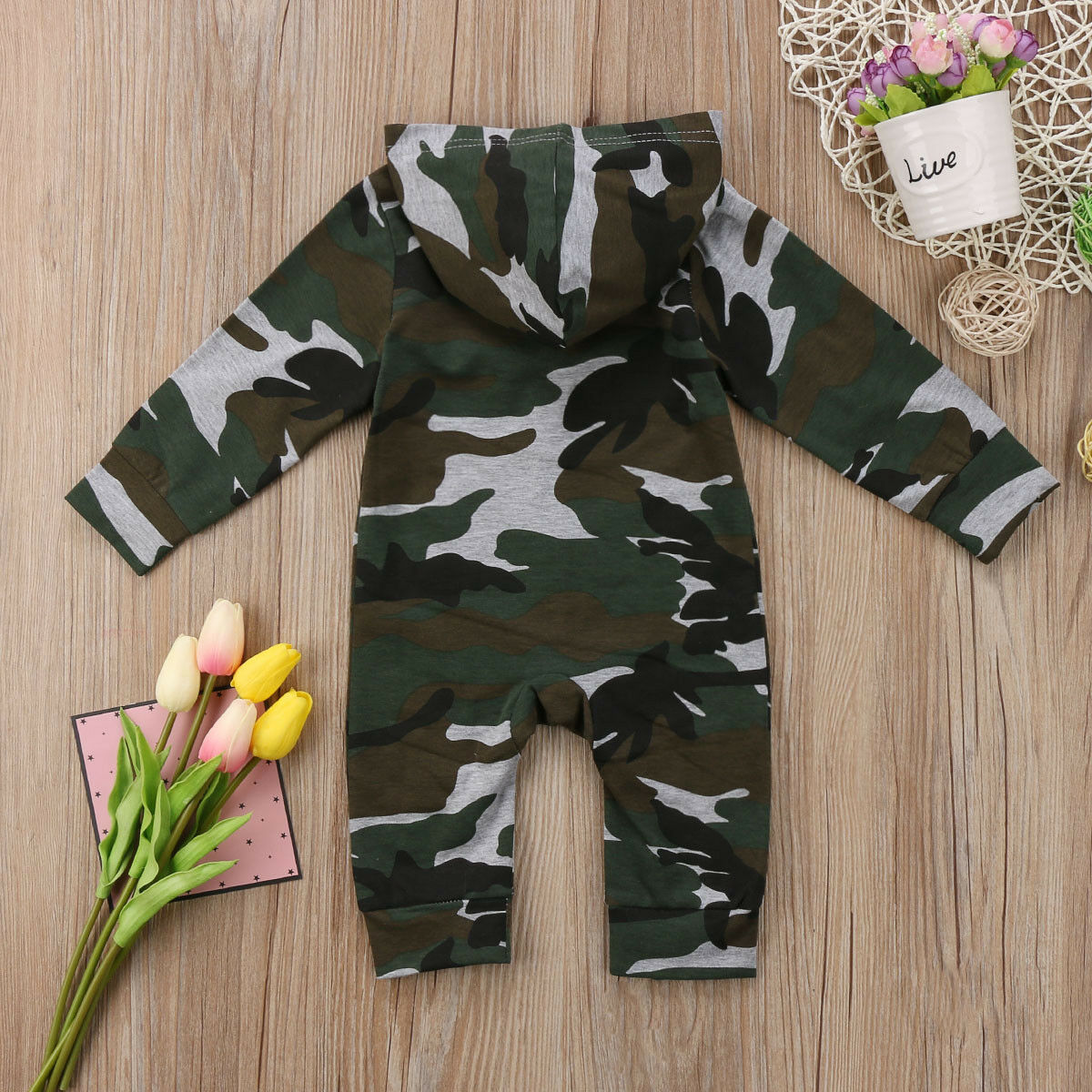0-24M camuffare infantile Del bambino Della Ragazza del Ragazzo con Cappuccio Pagliaccetto Della Tuta vestito Vestiti di Autunno