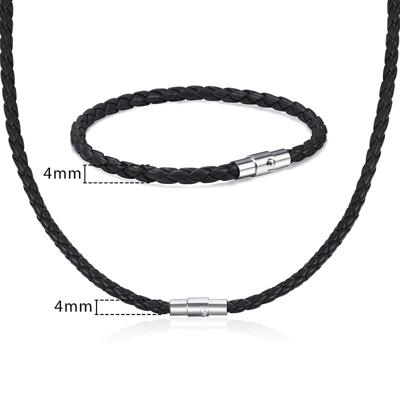 Davieslee Men Women&#39;s Leather Jewelry Set Black Brown Braided Rope Leather Bracelet Necklace Set Jewelry 4 6 8mm DUSM04: 4mm Black / 14inch and 8inch