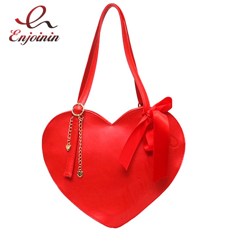 niedlich Rot Herz Bogen Lolita Casual Schulter Tasche Handtasche Damen Totes Tasche Frauen Bolsa Einkaufstasche Tasche